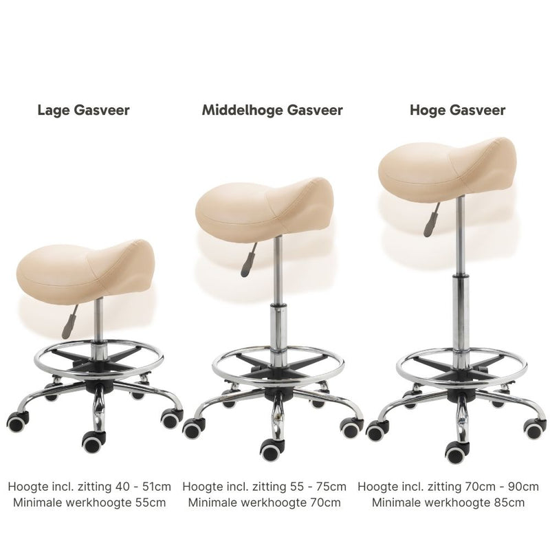 ZenGrowth Saddle Stool Beige with chrome frame and foot ring