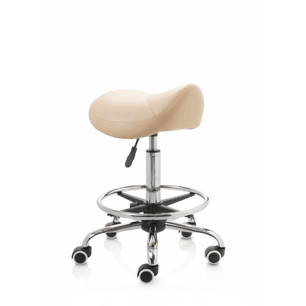 ZenGrowth Saddle Stool Beige with chrome frame and foot ring