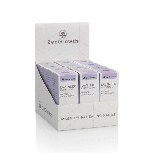 ZENGROWTH Organic Essential Oil Lavender Display including 12 bottles