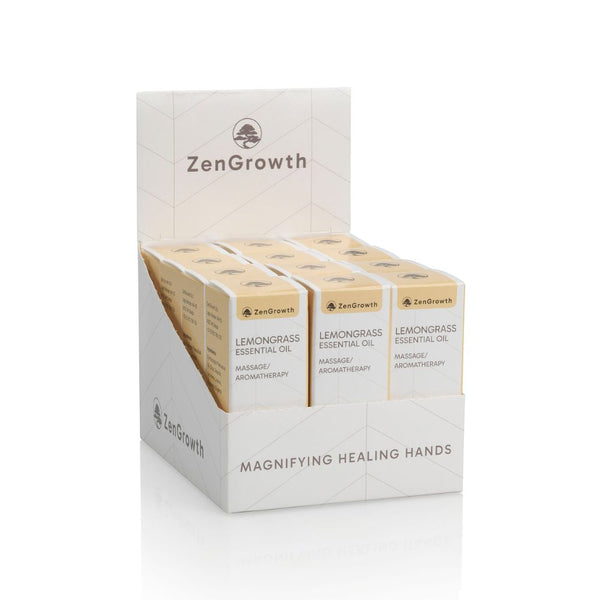 ZENGROWTH Organic Essential Oil Lemongrass Display including 12 bottles
