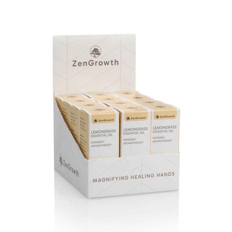 ZENGROWTH Organic Essential Oil Lemongrass Display including 12 bottles