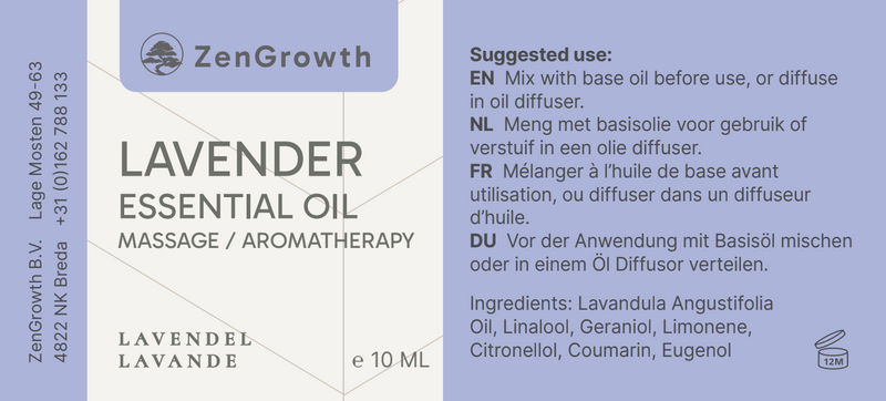 ZENGROWTH Organic Essential Oil Lavender Display including 12 bottles