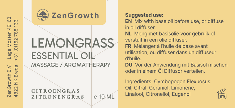 ZENGROWTH Organic Essential Oil Lemongrass 10ml