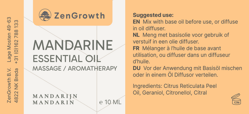 ZENGROWTH Organic Essential Oil Mandarin Display including 12 bottles